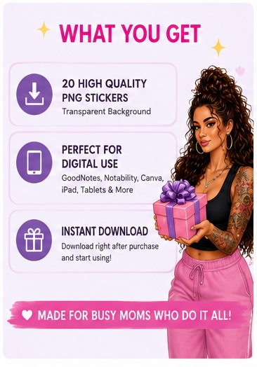 Mom Era Digital Sticker Bundle | 20 PNG Stickers for Digital Planners
