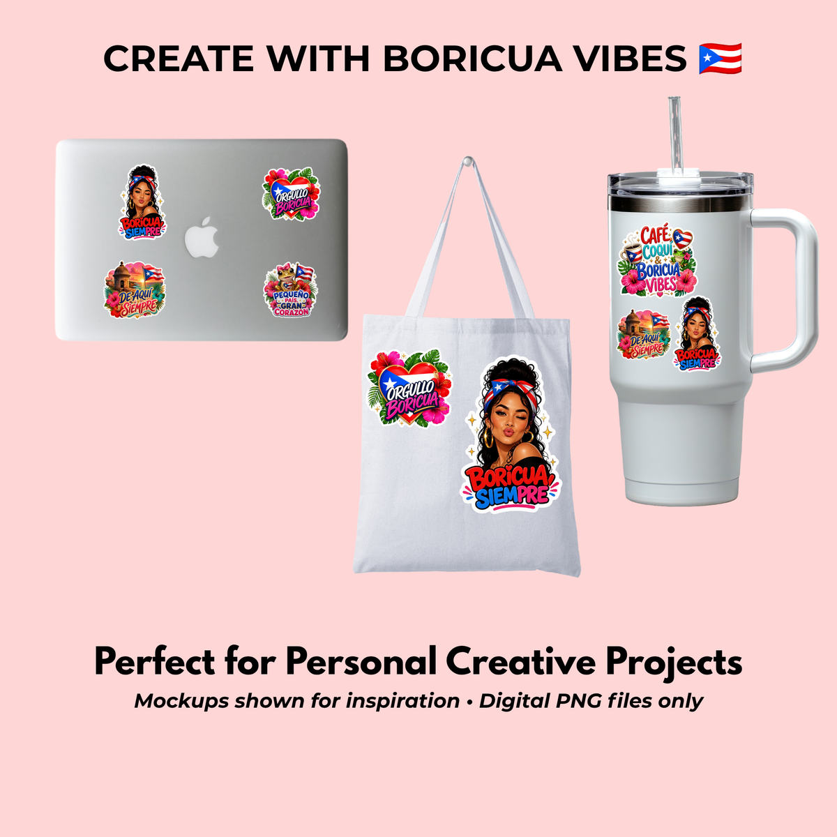 Puerto Rican Sticker PNG Bundle, 6 Boricua Vibes Designs, Puerto Rico Digital Stickers, Hispanic Heritage PNG Download